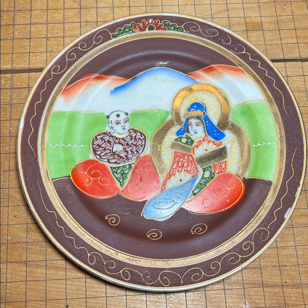 6 Japan Moriage Plates 7 5/8”D Immortals Kannan Goddess of Compassion - Picture 16 of 17